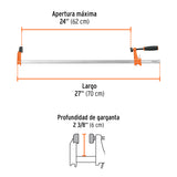 Prensa Rápida Tipo 'F' 24', Uso Ligero, Truper