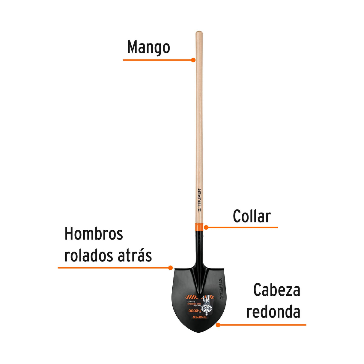 Pala Redonda # 4 T-2000, Mango Largo 45', Truper