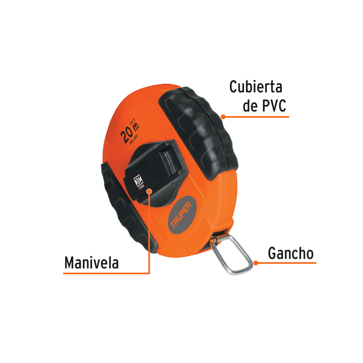 Cinta Métrica Larga 20 m, Metálica, Carcasa Plástica, Truper