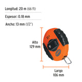 Cinta Métrica Larga 20 m, Metálica, Carcasa Plástica, Truper