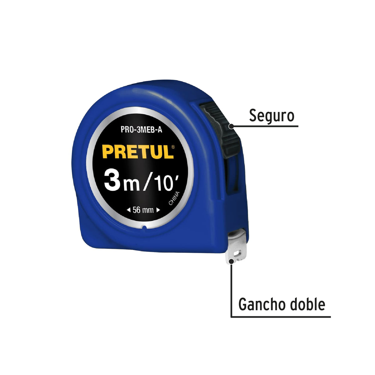 Flexómetro Azul 3 m Cinta 13 mm, en Tarjeta, Pretul