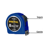 Flexómetro Azul 8 m Cinta 25 mm, en Tarjeta, Pretul