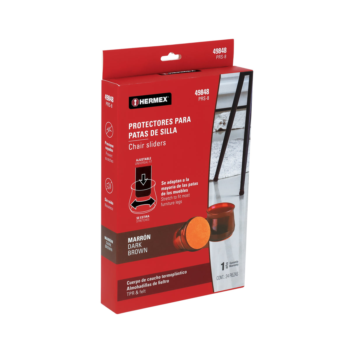 Caja con 24 Protectores para Patas de Silla, Café