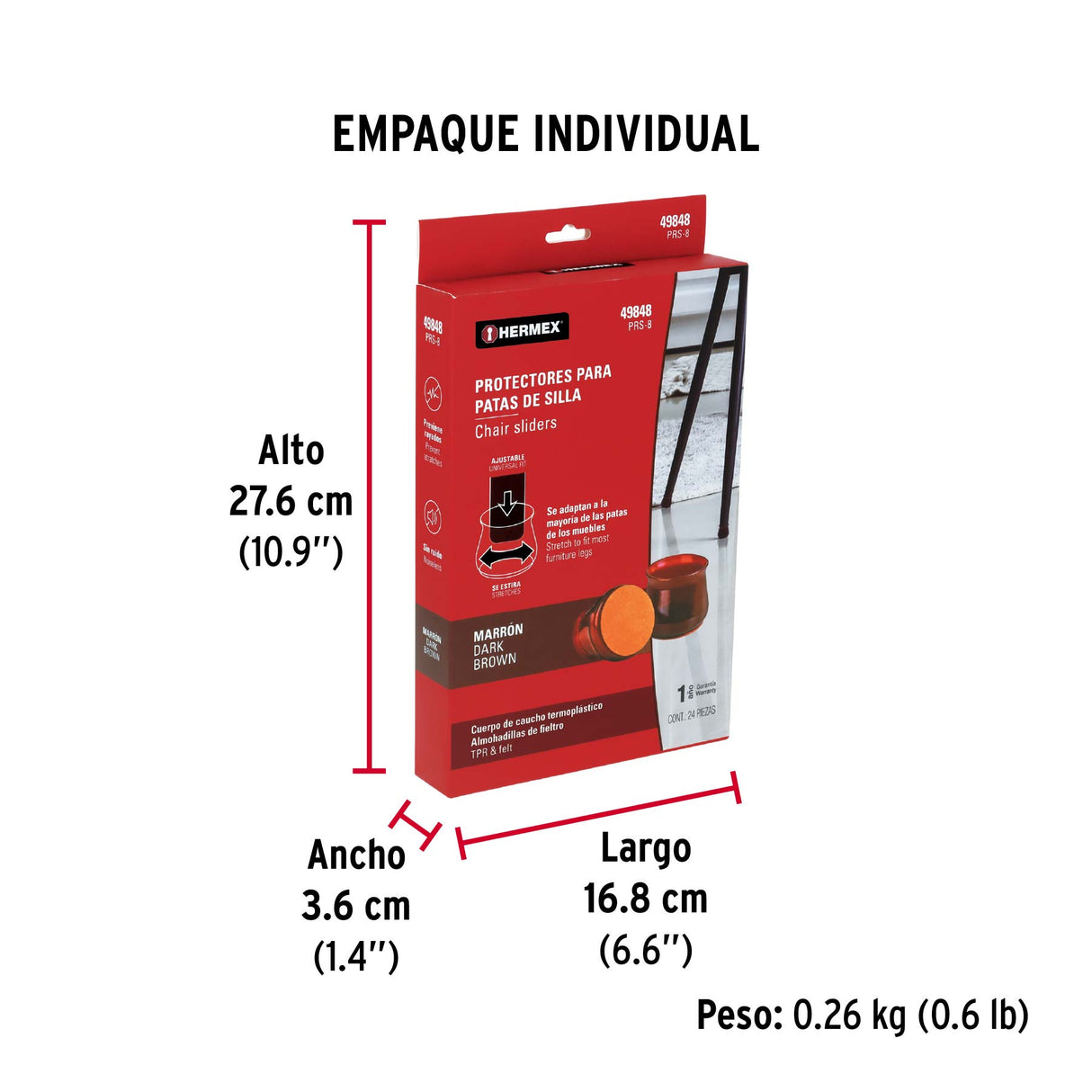 Caja con 24 Protectores para Patas de Silla, Café