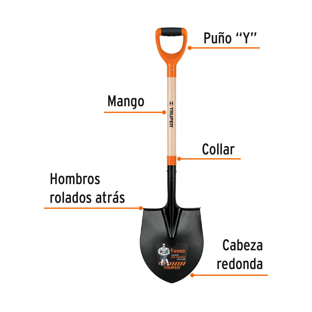 Pala Redonda #4 T-2000, Puño 'y', Truper