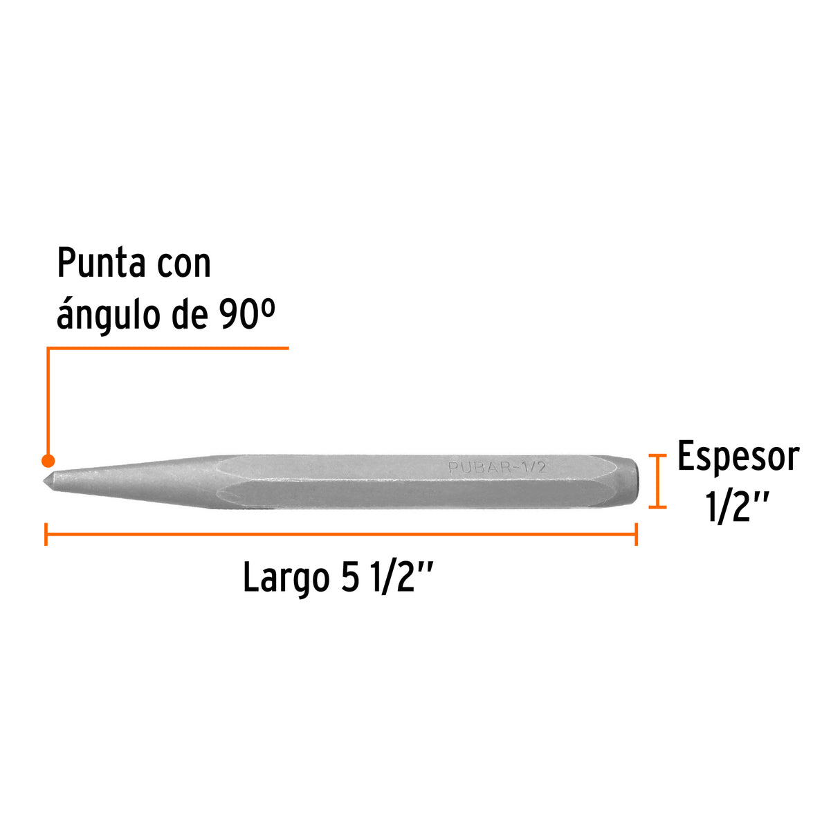 Punzón 1/2' para Barrenar, Largo 5-1/2', Truper