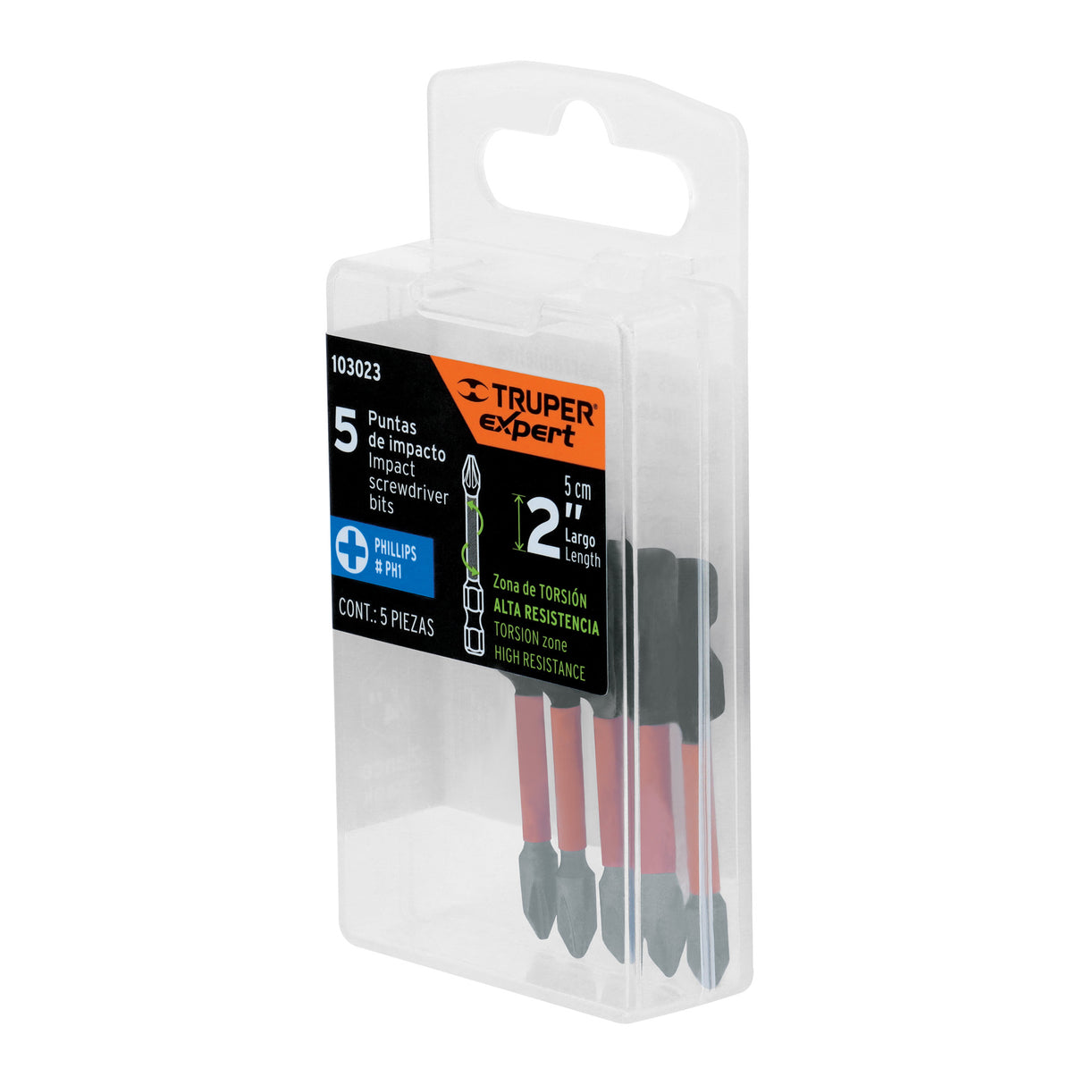 Estuche con 5 Puntas de Cruz PH1 de Impacto Largo 2'