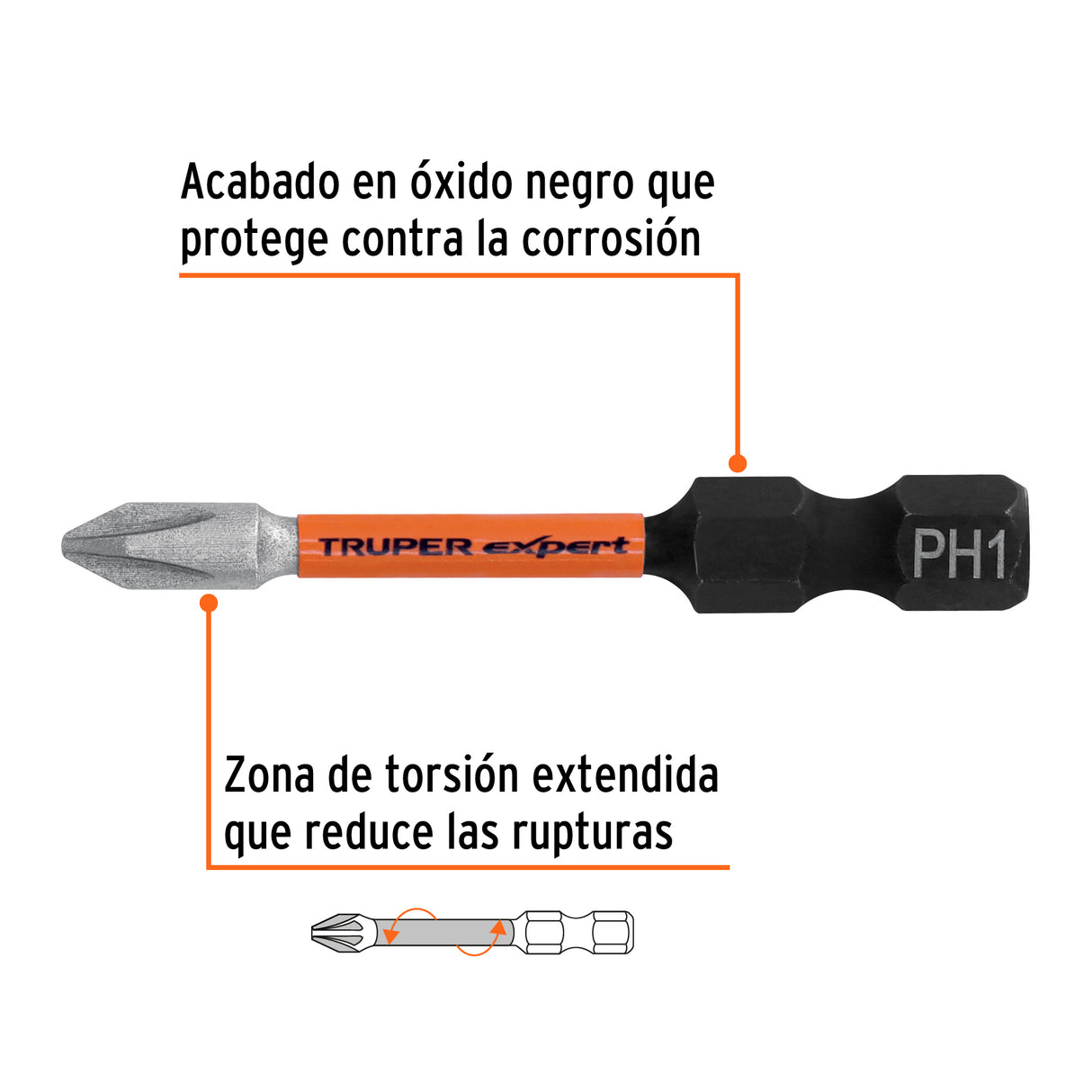 Estuche con 5 Puntas de Cruz PH1 de Impacto Largo 2'