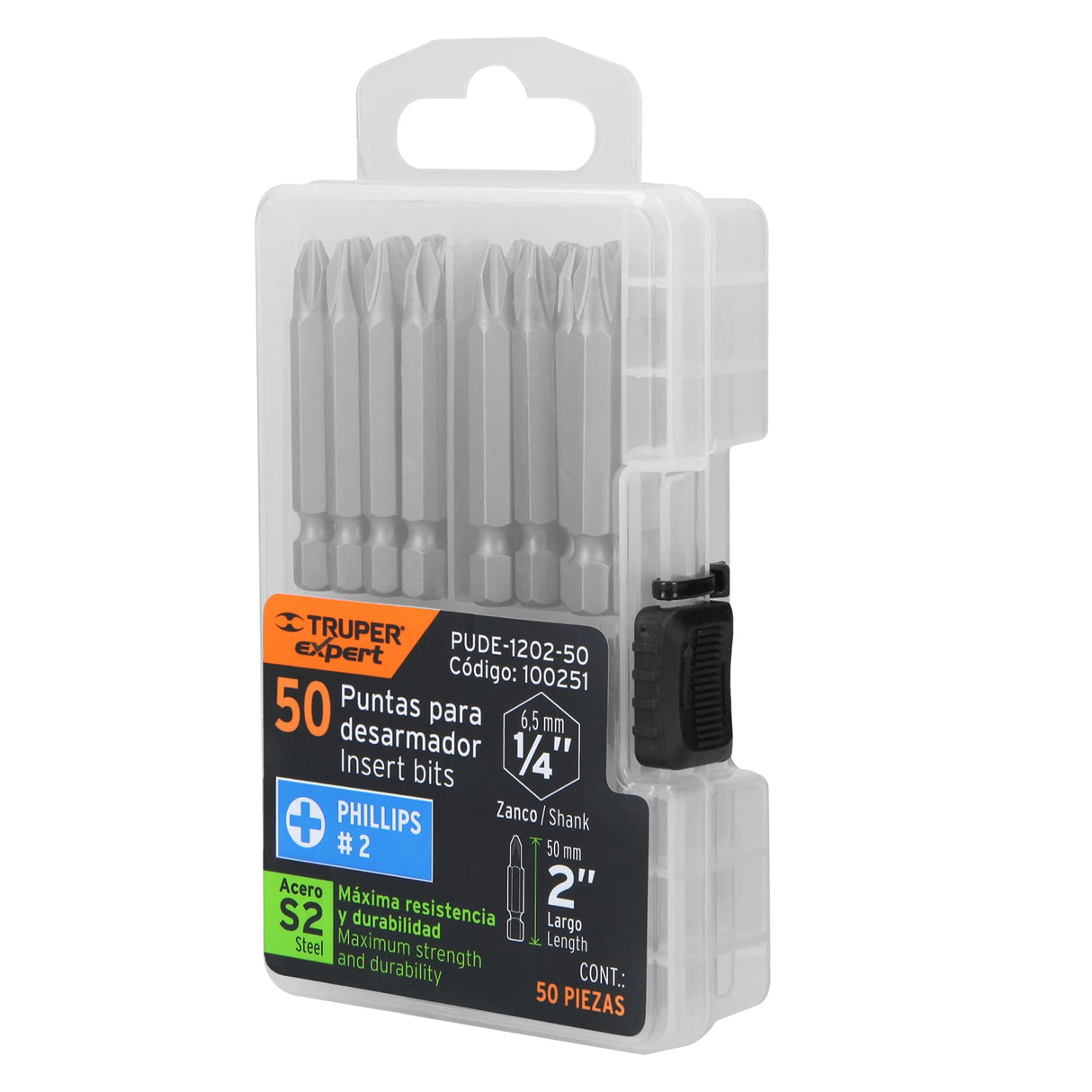 Estuche con 50 Puntas de Cruz PH2 Largo 2', Truper Expert