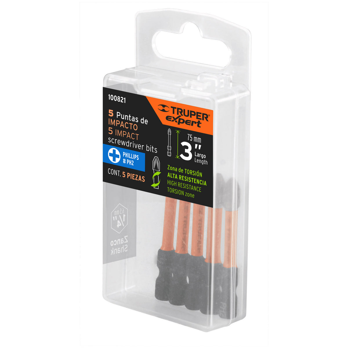 Estuche con 5 Puntas de Cruz PH2 de Impacto Largo 3', Expert