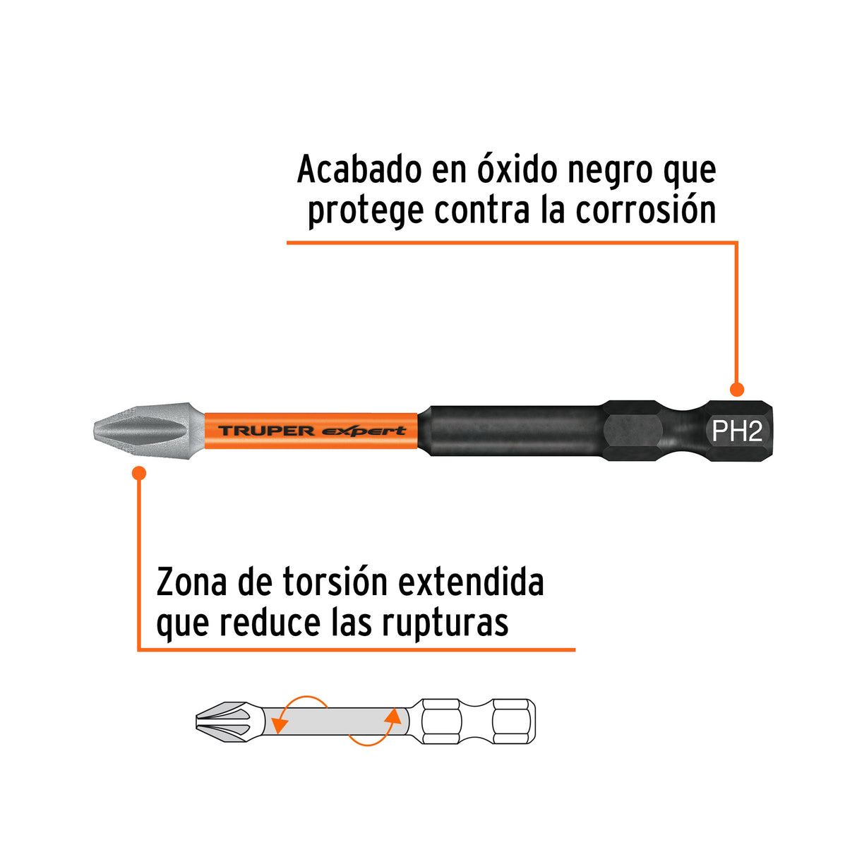 Estuche con 5 Puntas de Cruz PH2 de Impacto Largo 3', Expert