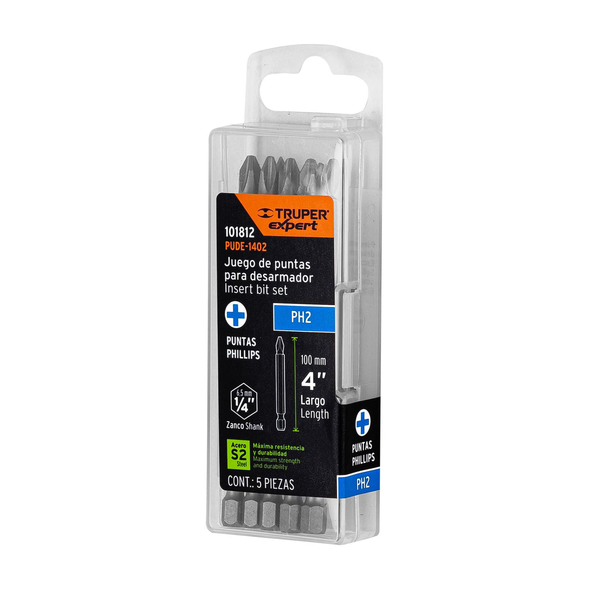 Estuche con 5 Puntas de Cruz PH2 Largo 4', Truper Expert