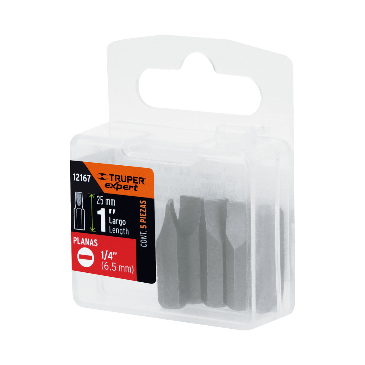 Estuche con 5 Puntas Planas de 1/4' Largo 1', Truper Expert