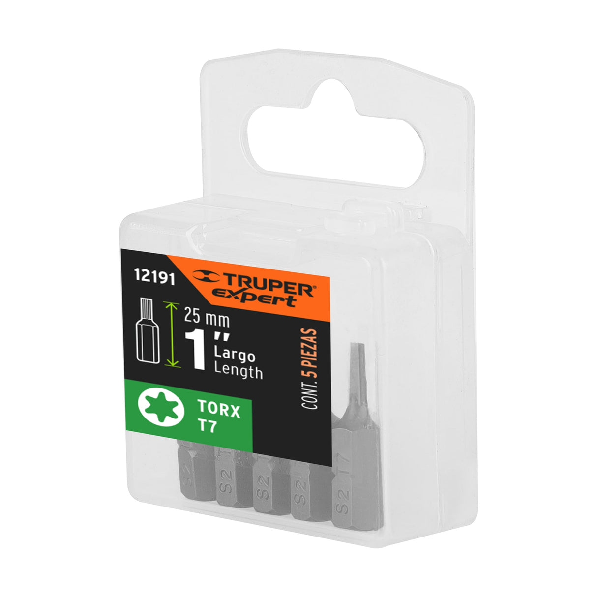 Estuche con 5 Puntas Torx T7 Largo 1', Truper Expert