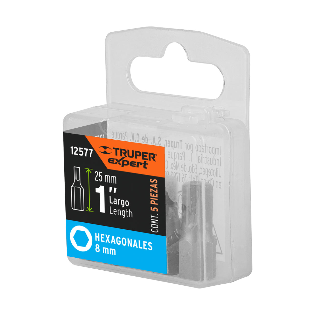 Estuche con 5 Puntas Hexagonales de 8 mm Largo 1', Expert
