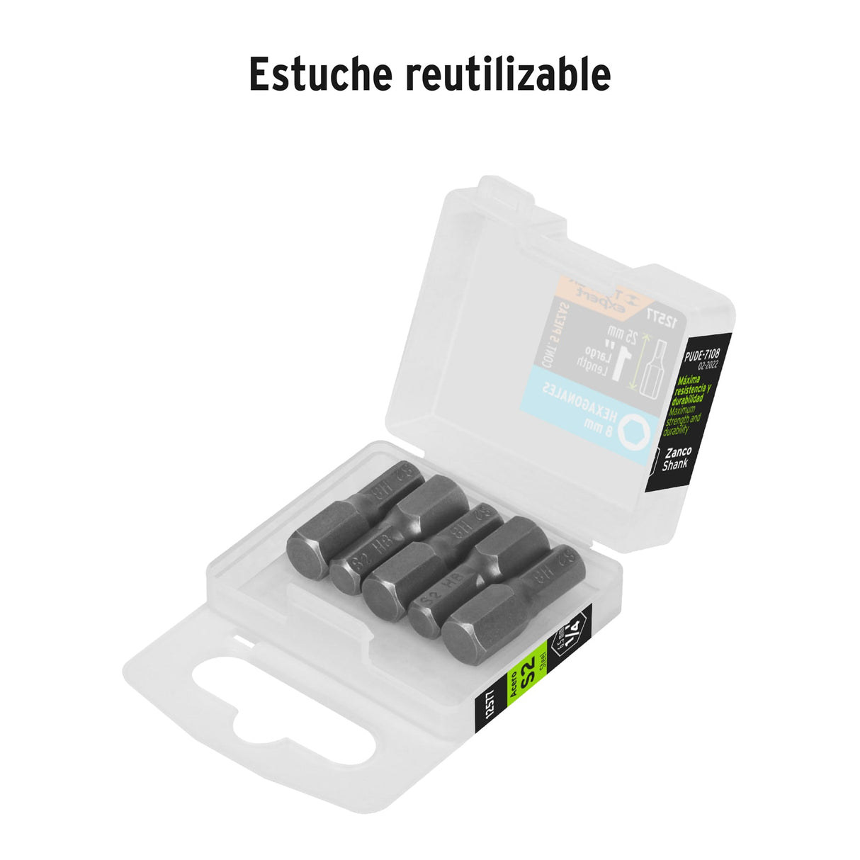Estuche con 5 Puntas Hexagonales de 8 mm Largo 1', Expert