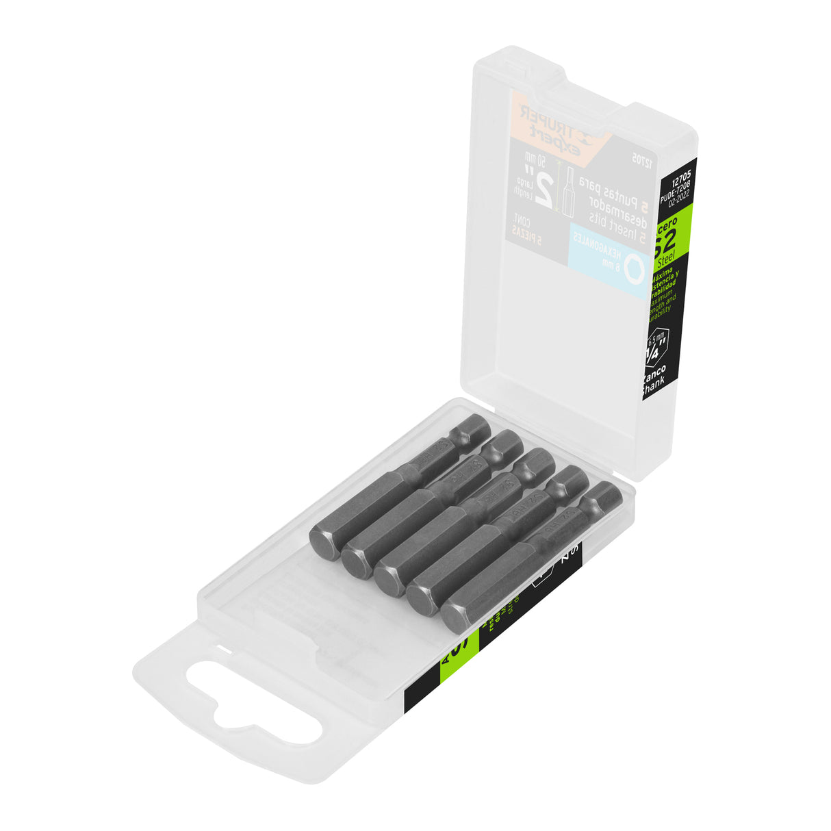 Estuche con 5 Puntas Hexagonales de 8 mm Largo 2', Expert