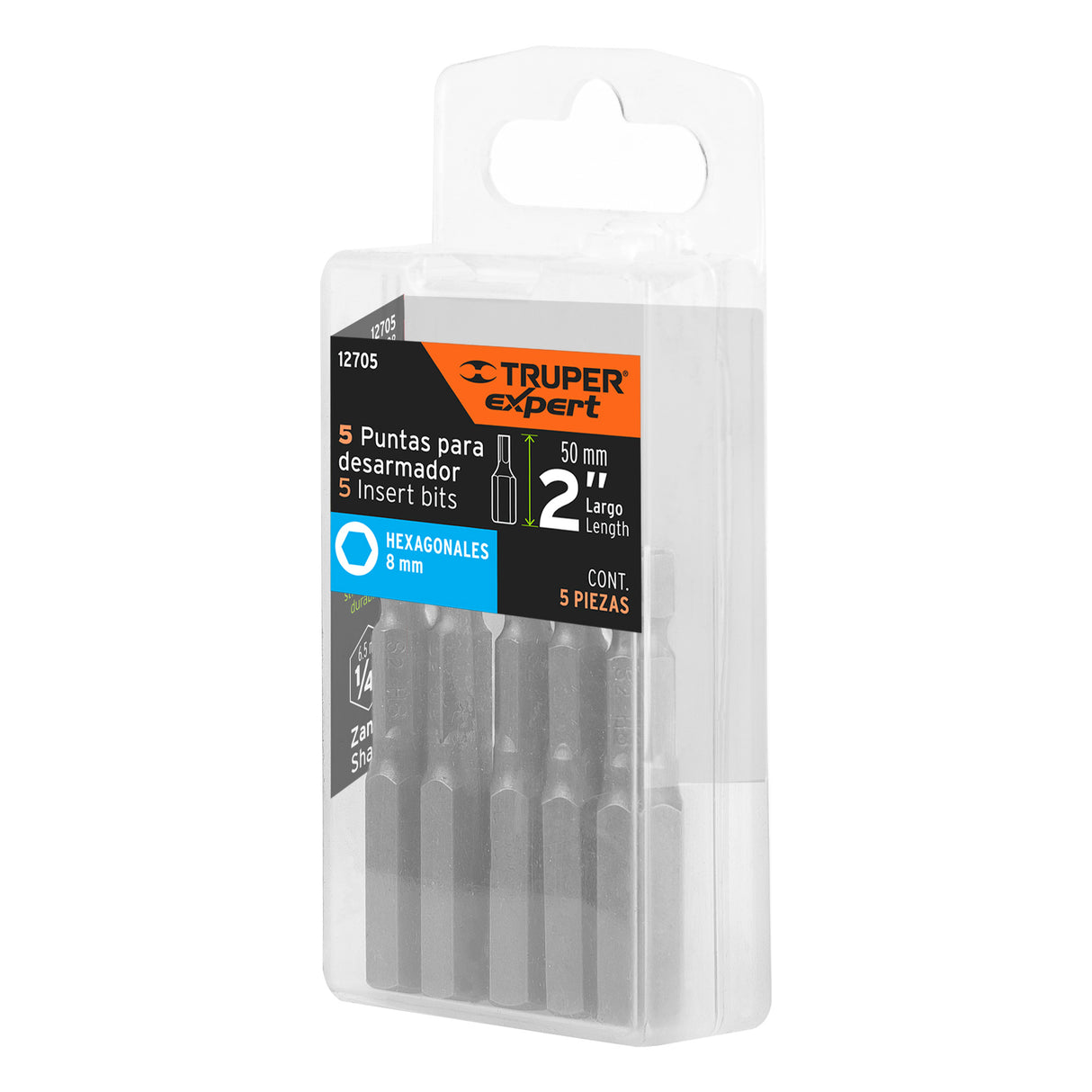 Estuche con 5 Puntas Hexagonales de 8 mm Largo 2', Expert
