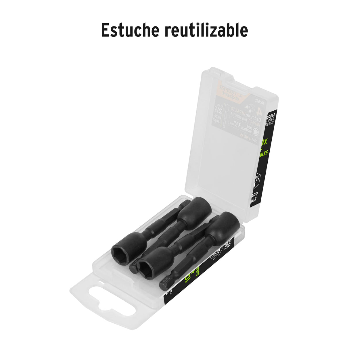 Estuche con 4 Dados Magnéticos de Impacto 3/8' Largo 2-1/2'