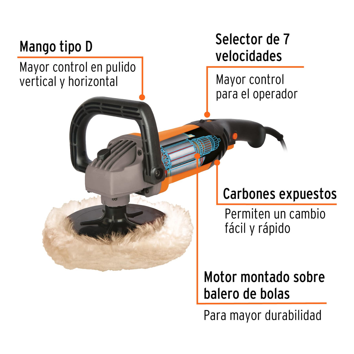 Pulidora Rotativa 7', 1200 W, Truper Pro