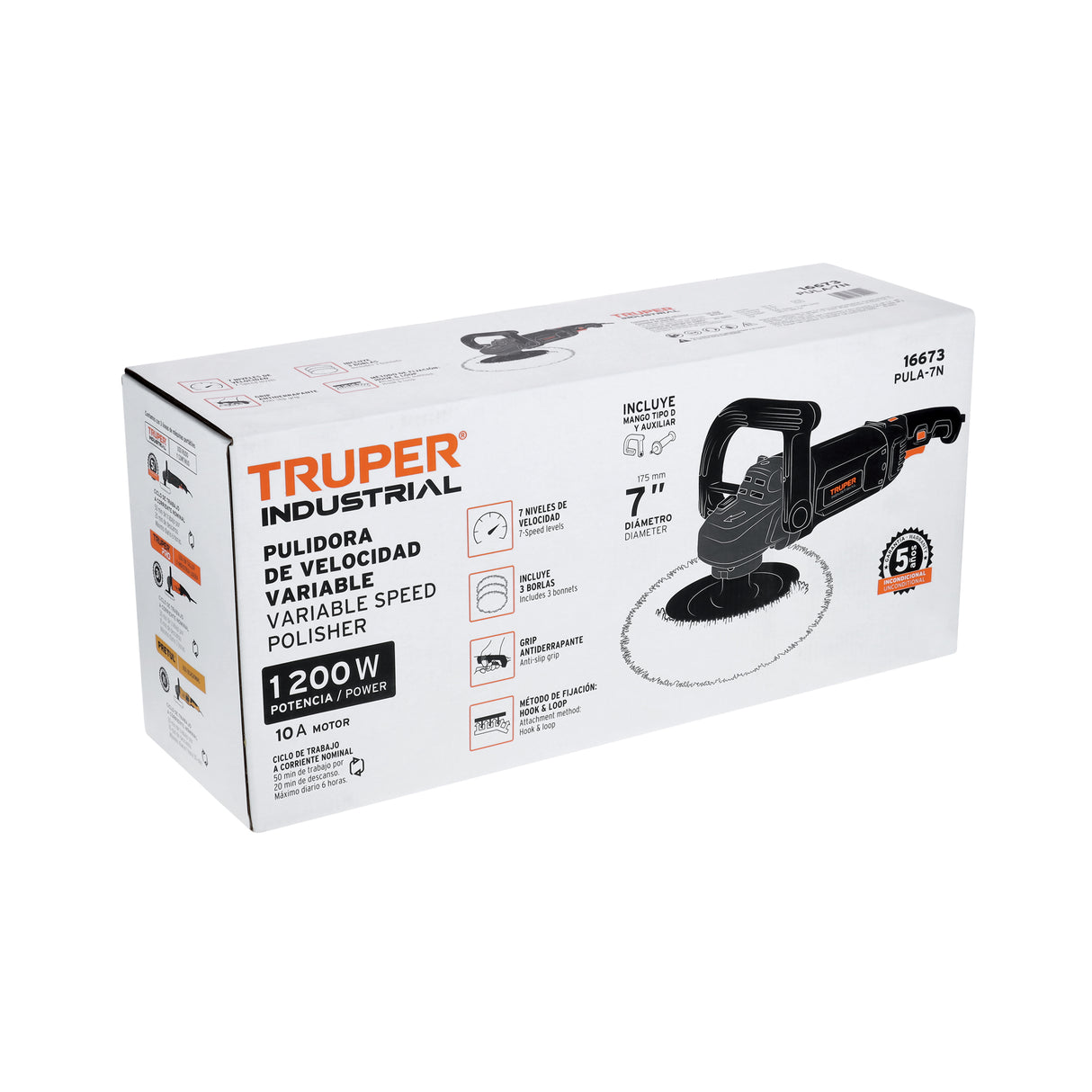 Pulidora Rotativa 7', 1200 W, Truper Industrial