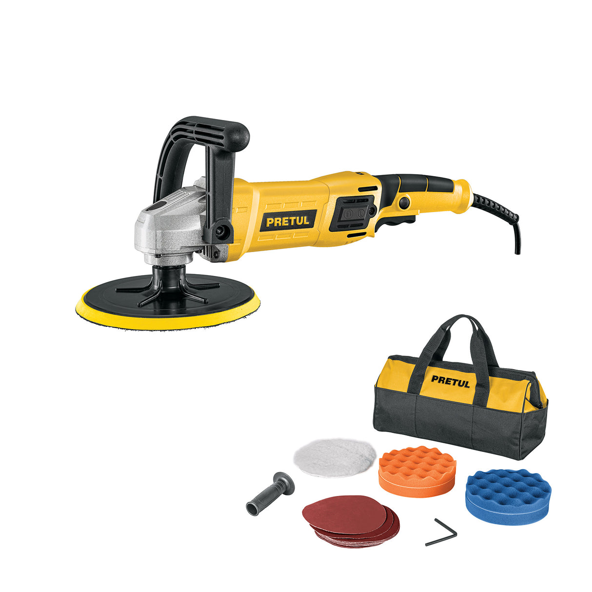 Pulidora Rotativa 7', 1200 W, con Accesorios, Pretul