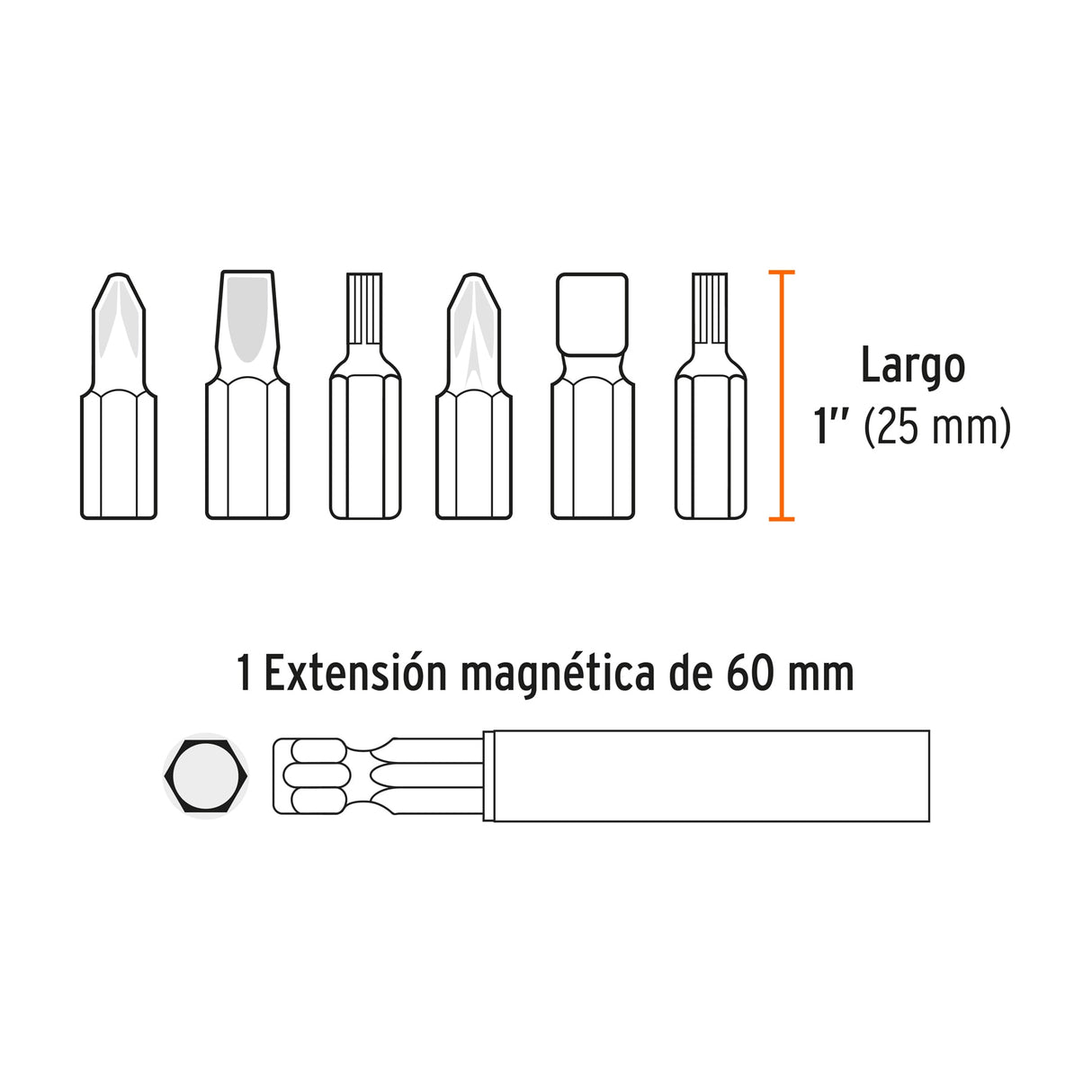 Juego de 19 Puntas Mixtas Largo 1' Estuche Plástico, Expert