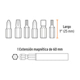 Juego de 19 Puntas Mixtas Largo 1' Estuche Plástico, Expert