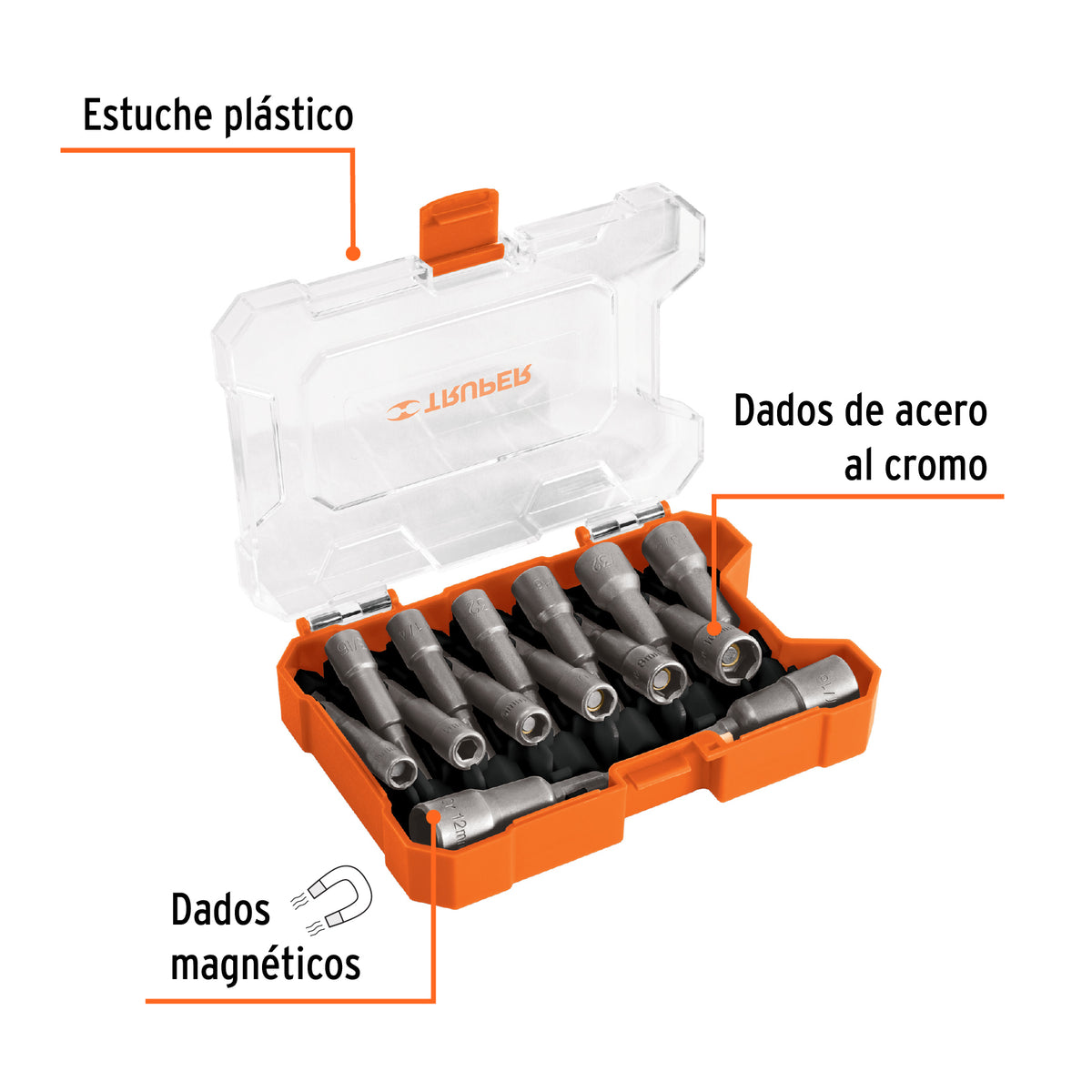 Juego de 14 Dados Magnéticos para Taladro, Truper