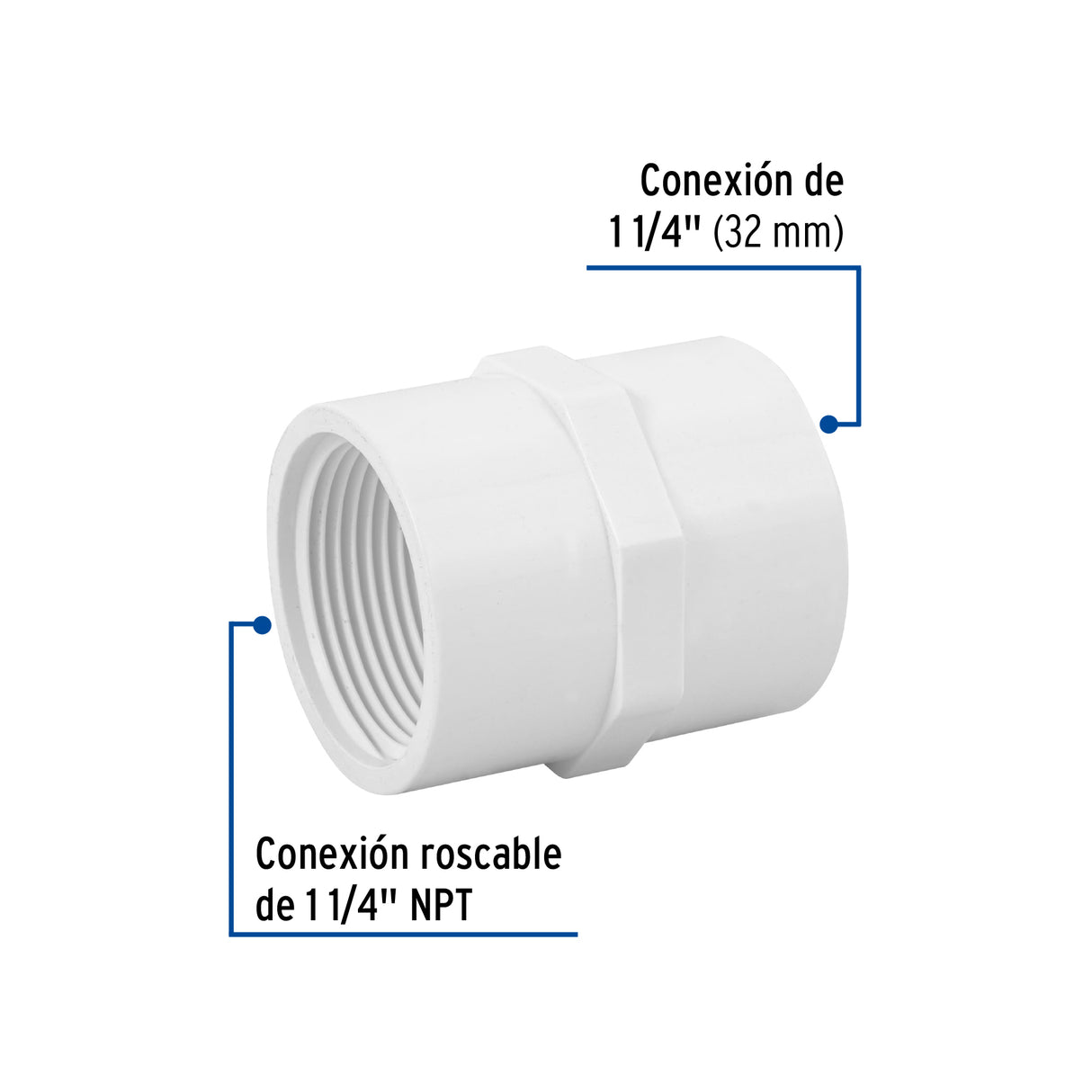 Adaptador Hembra de PVC 1-1/4', Foset