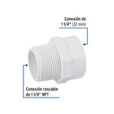 Adaptador Macho de PVC de 1-1/4', Foset