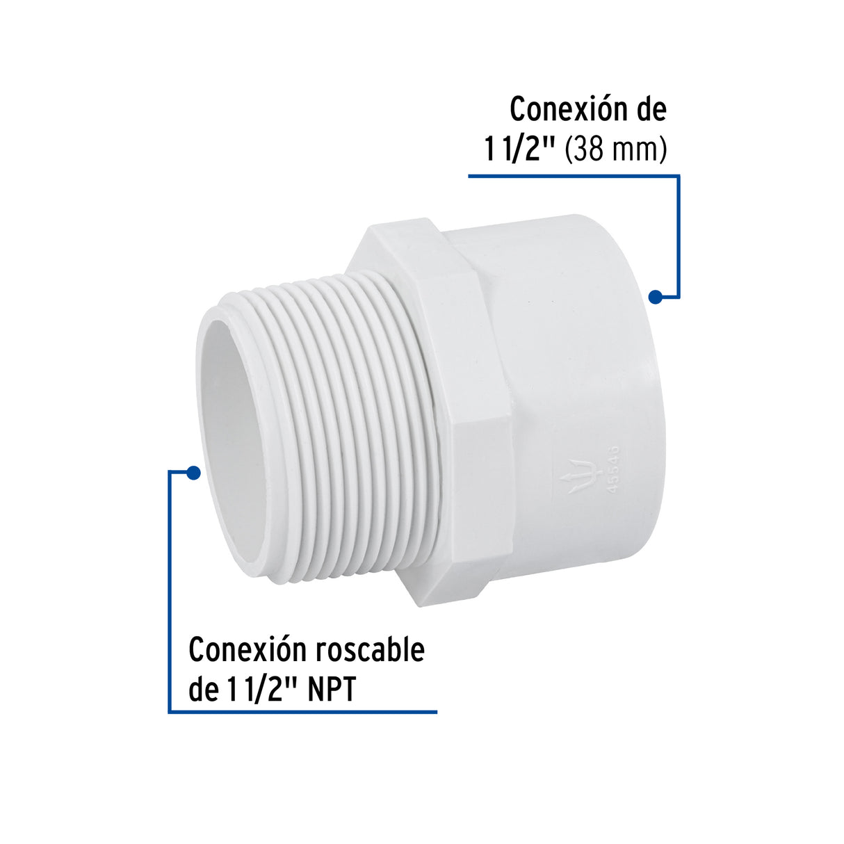 Adaptador Macho de PVC de 1-1/2', Foset
