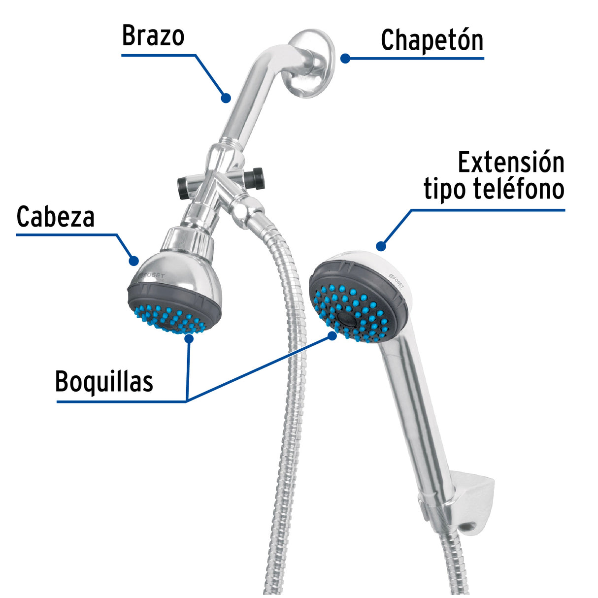 Regadera 2-1/2' con Extensión Tipo Teléfono, Foset Basic