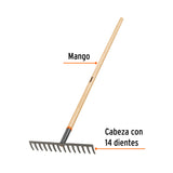 Rastrillo Recto de 14 Dientes, Mango de 54', Truper
