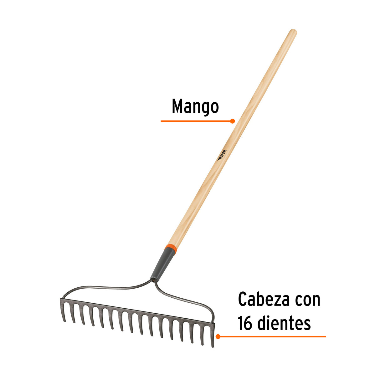 Rastrillo Jardinero Classic, 16 Dientes, Mango 54', Truper