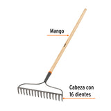 Rastrillo Jardinero Classic, 16 Dientes, Mango 54', Truper