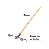Rastrillo Recto de 16 Dientes, Mango de 60', Truper