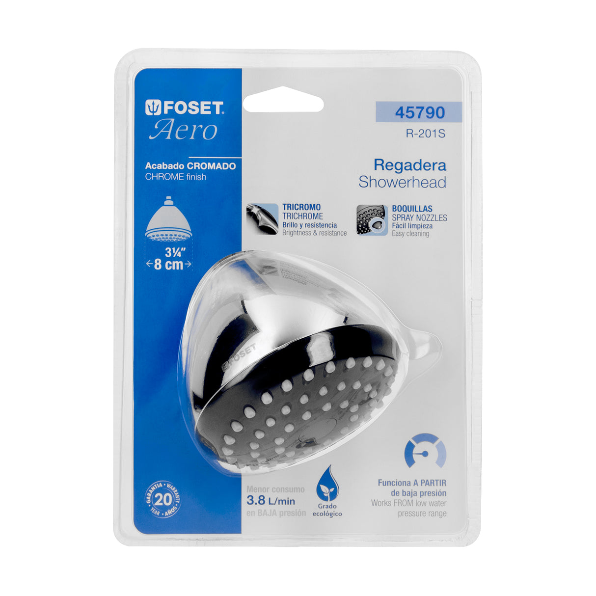 Regadera Redonda 3-1/4', ABS, sin Brazo, Cromo, Aero