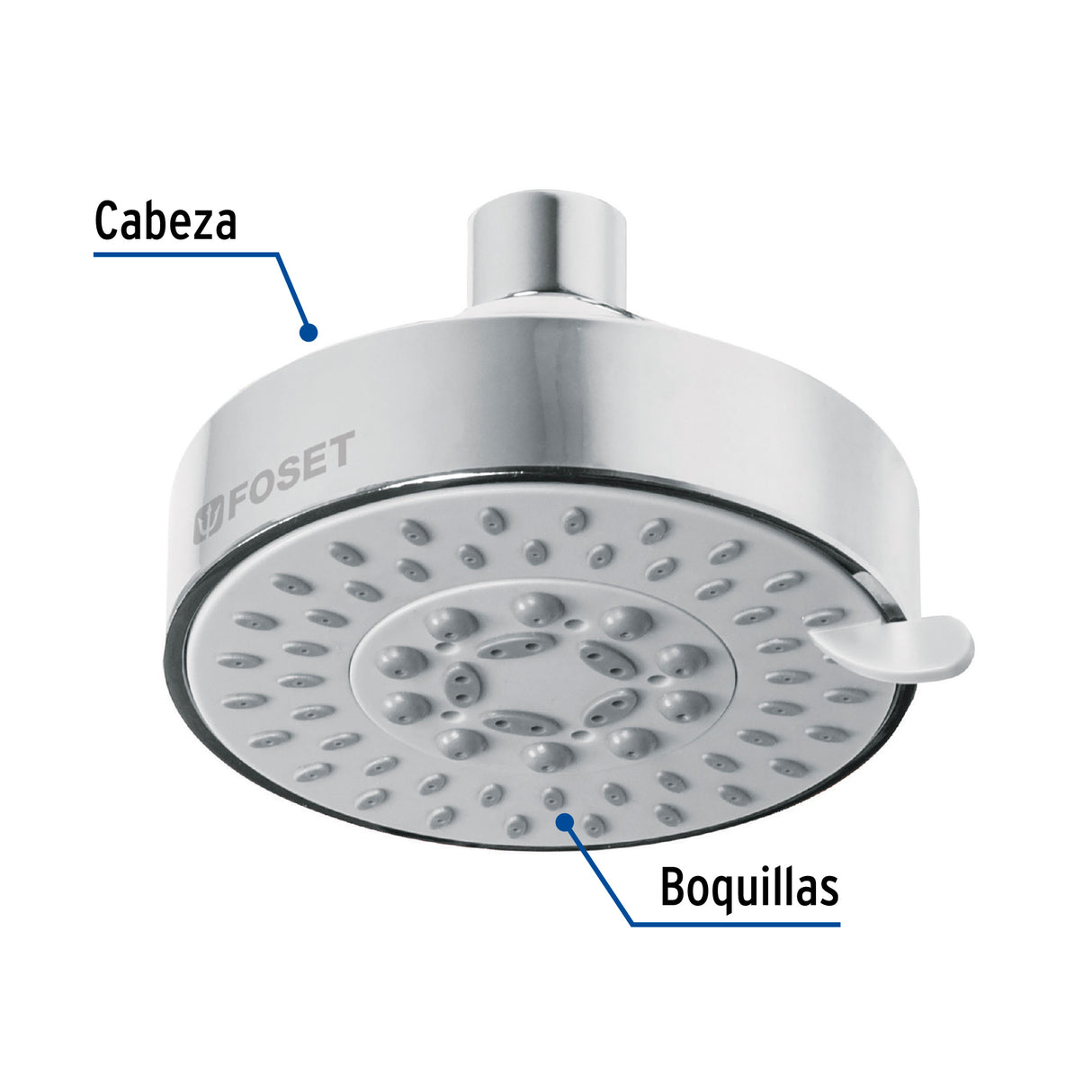 Regadera Cromo 4'con 5 Funciones, sin Brazo, Foset Element