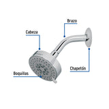 Regadera Cromo 4'con 5 Funciones, con Brazo, Foset Element