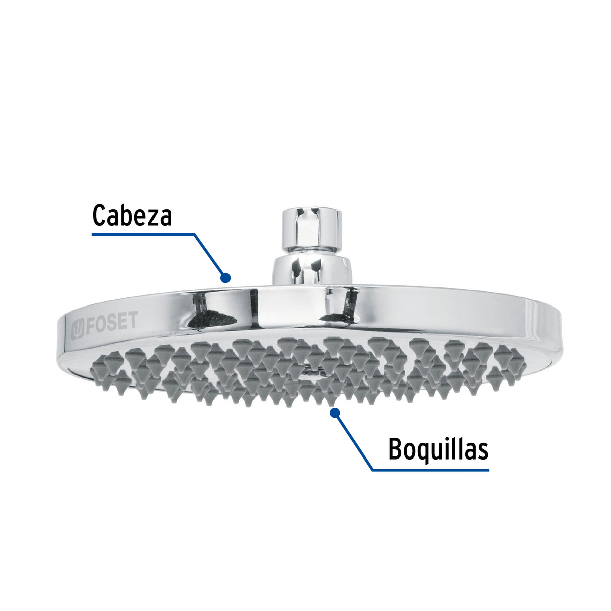Regadera Cromo 8' Plato Redondo, sin Brazo, Foset Element