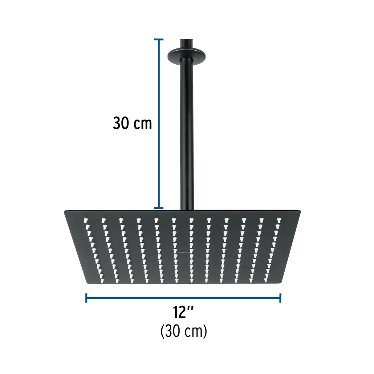 Regadera Plato Cuadrado 12' con Brazo, Negro, Foset Riviera