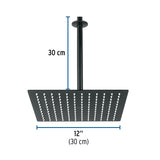 Regadera Plato Cuadrado 12' con Brazo, Negro, Foset Riviera