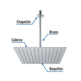 Regadera Plato Cuadrado 12' con Brazo, Cromo, Foset Riviera