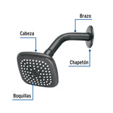 Regadera Cuadrada 3-3/4' Brazo y Chapetón, Negro, Basic