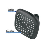 Regadera Cuadrada de ABS 3-3/4' sin Brazo, Negro, Basic