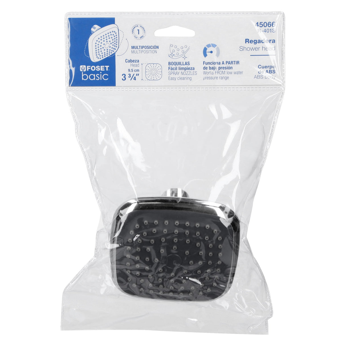 Regadera Cuadrada de ABS 3-3/4' sin Brazo, Foset Basic