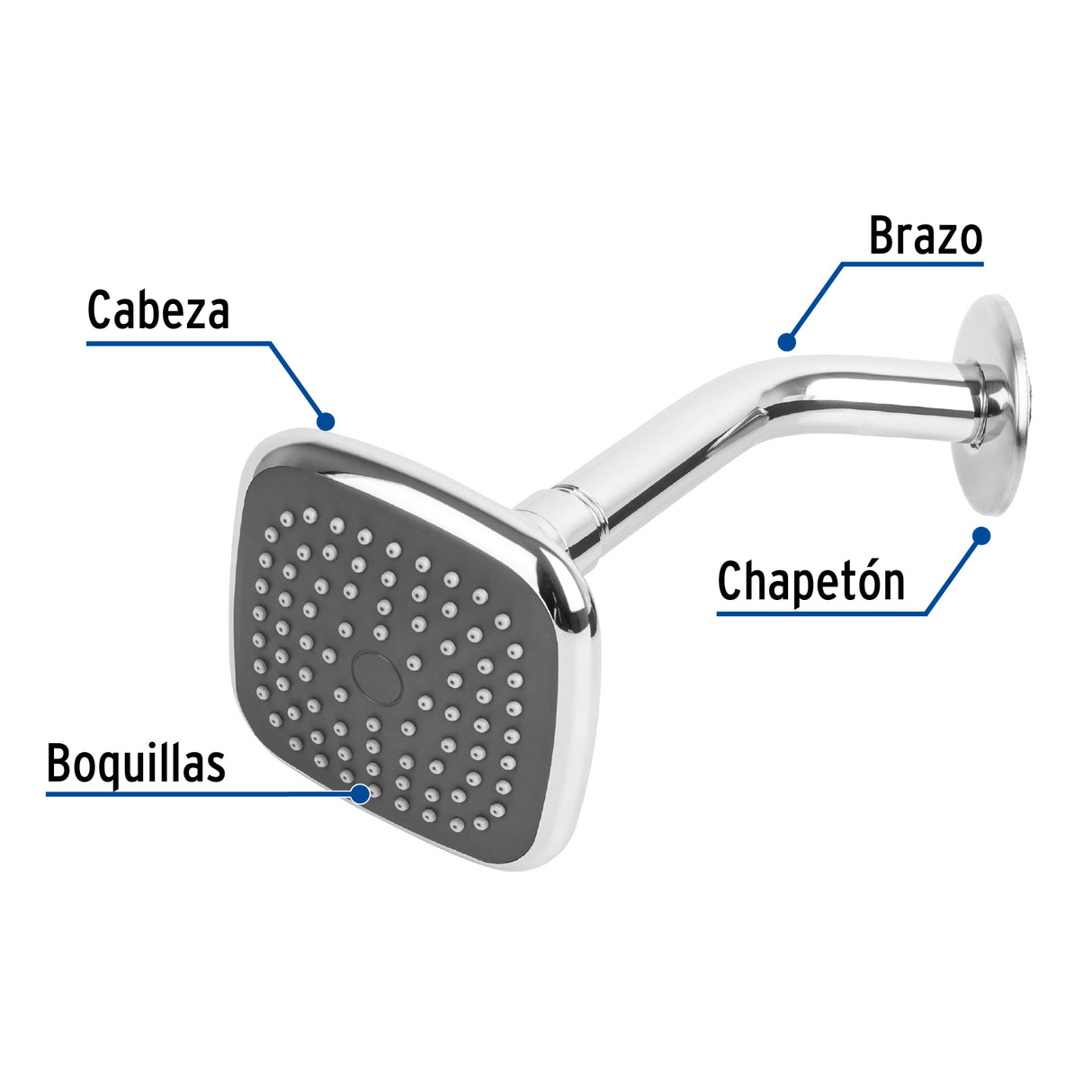Regadera Cuadrada 3-3/4' Brazo y Chapetón de Acero, Basic