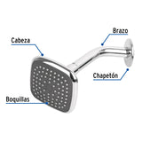 Regadera Cuadrada 3-3/4' Brazo y Chapetón de Acero, Basic