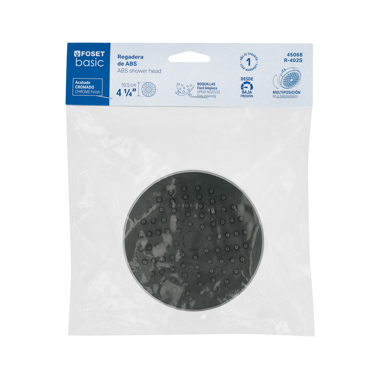 Regadera Redonda de ABS 4-1/4' sin Brazo, Foset Basic